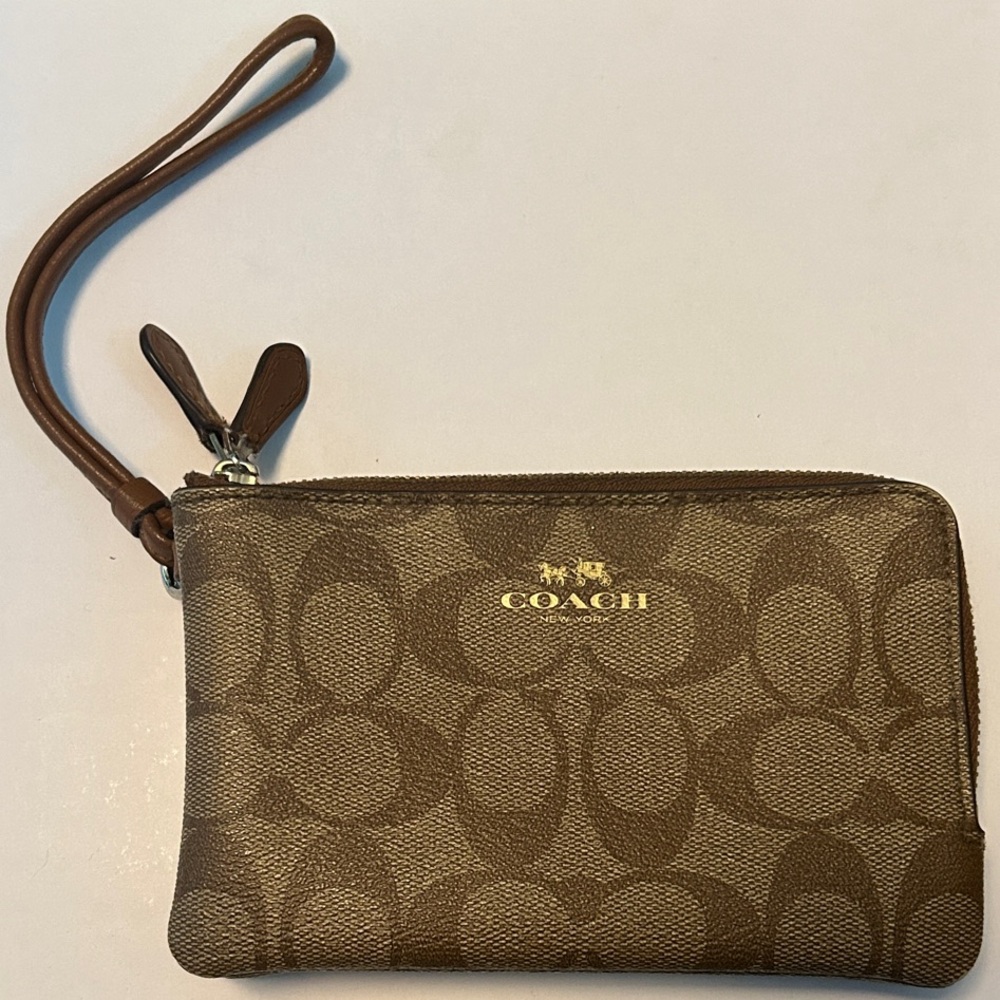 Coach Tan and Brown Signature Wristlet